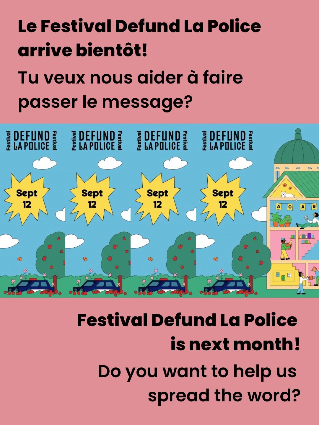 📃 Aide nous &agrave; afficher! Help us spread the word! 🗣️

Le Festival Defund La Police arrive bient&ocirc;t! Tu veux nous aider &agrave; faire passer le message? Viens prendres des affiches &agrave; QPIRG-Concordia le lundi 24 ao&ucirc;t de 3pm &