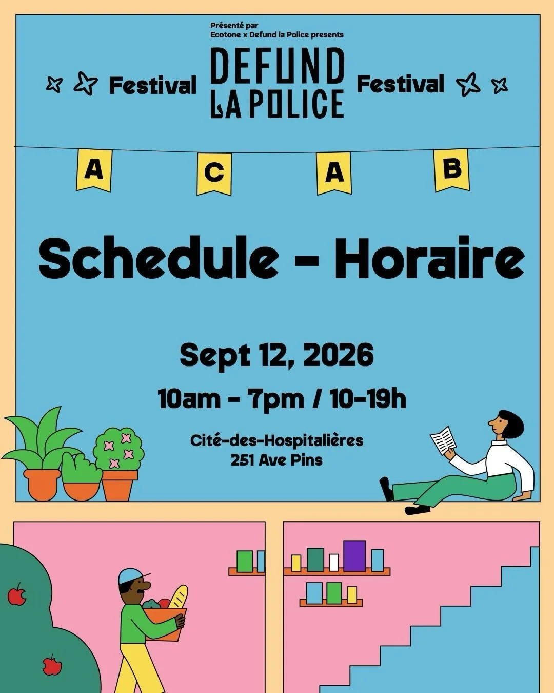 ❤️&zwj;🔥PROGRAMMATION COMPL&Egrave;TE &mdash; FINAL SCHEDULE❤️&zwj;🔥

🗣️ Festival Defund La Police
🗓️ 12.09.2026 - 10am-7pm
📍Cit&eacute;-des-Hospitali&egrave;res (251 avenue des Pins)

Voici la programmation compl&egrave;te pour le Festival Defu