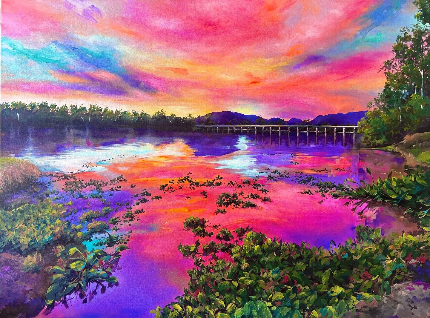 💜The View💜 

My latest commission. I love painting reflective water, I can go nuts with dramatic colours. 🤩💃

#lovecolors #paintingoftheday #colourfullandscape #commissionart #ruthchaplainart #australian #australianlandscape #rockhampton #river #