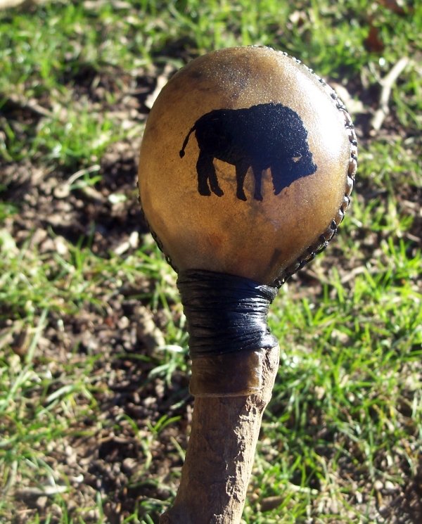 Buffalo Totem Large Round Rawhide Rattle, Shamanic Journey Ritual Animal Spirit Sound Healing