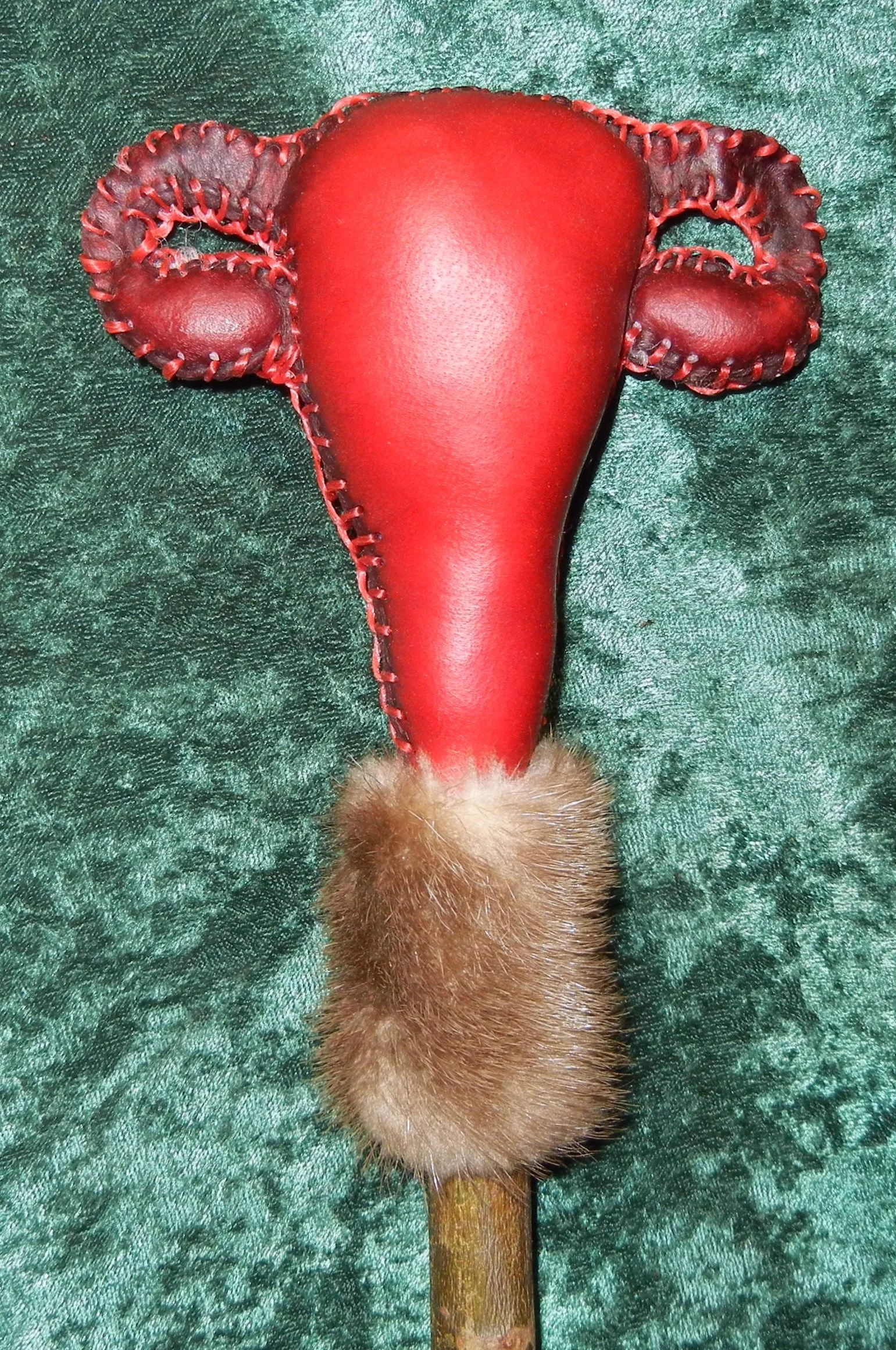 Women's Healing Magic Uterus Red Dyed Deer Rawhide Rattle, Red Sinew, Otter Fur, Rose Quartz, Herbs for Healing, Love, Strength, Self-Love