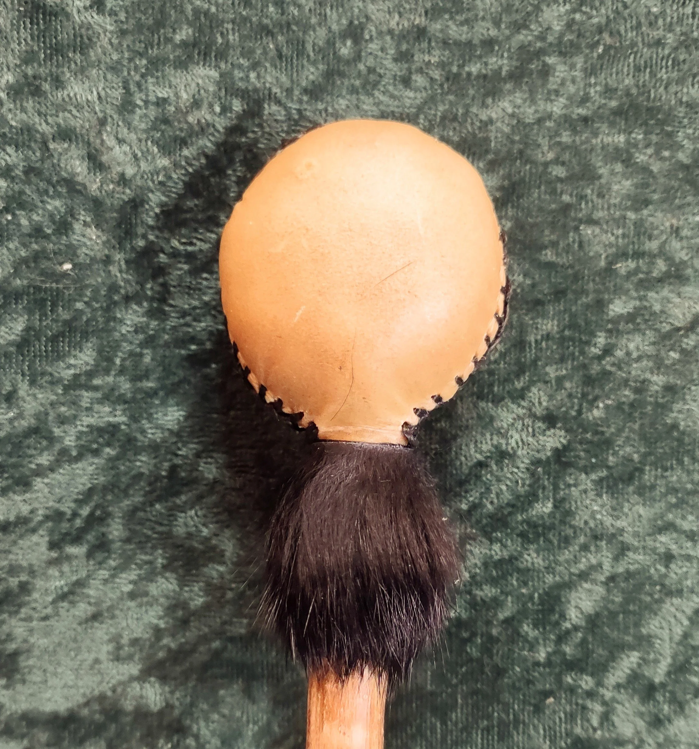 Small Deer Fancy Rawhide Rattle, Natural & Black, Willow OOAK In Stock RTS