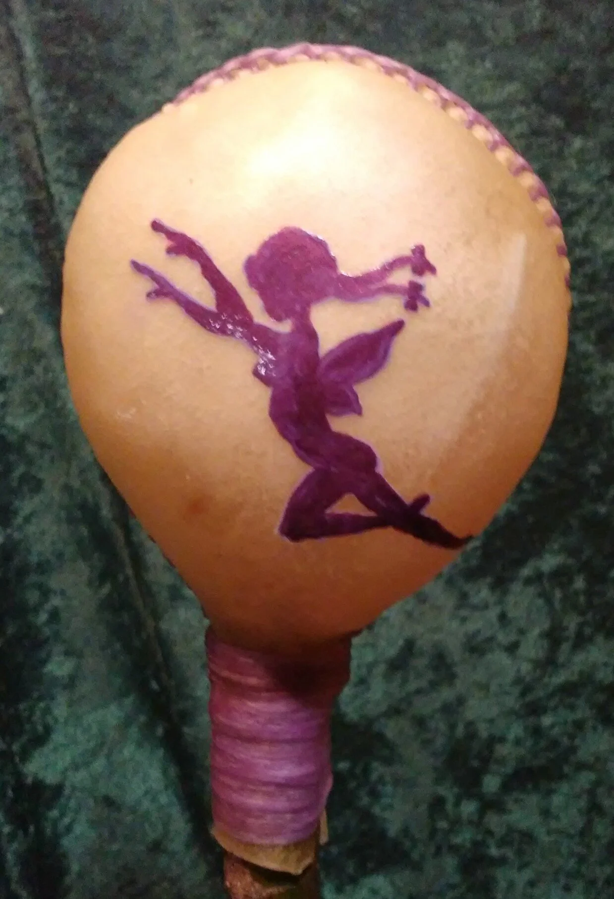 Fairy Faerie Magickal Being Rawhide Ritual Rattle, Deer, Hand Painted Lavender or Metallic, Plain or Fancy, Shamanic Shaker Sound Healing