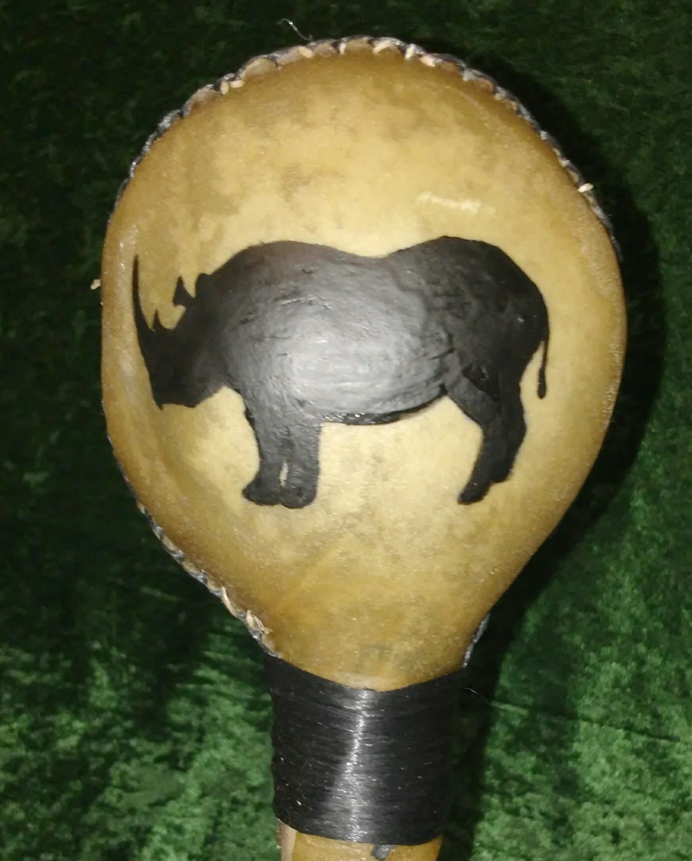 Black Rhino Rhinoceros Totem Large Round Rawhide Rattle, Shamanic Journey Ritual Animal Spirit Sound Healing