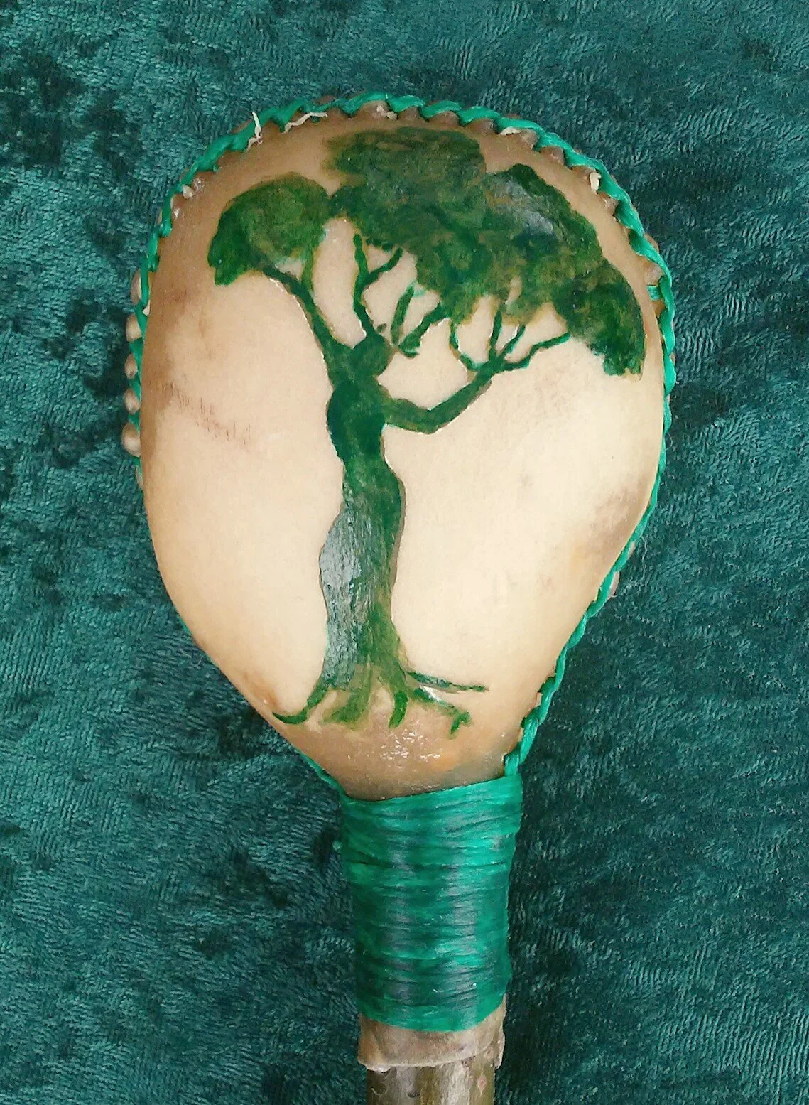 Dryad Magickal Being Rawhide Ritual Rattle, Deer, Hand Painted Green or Metallic, Plain or Fancy, Shamanic Shaker Sound Healing Spirit