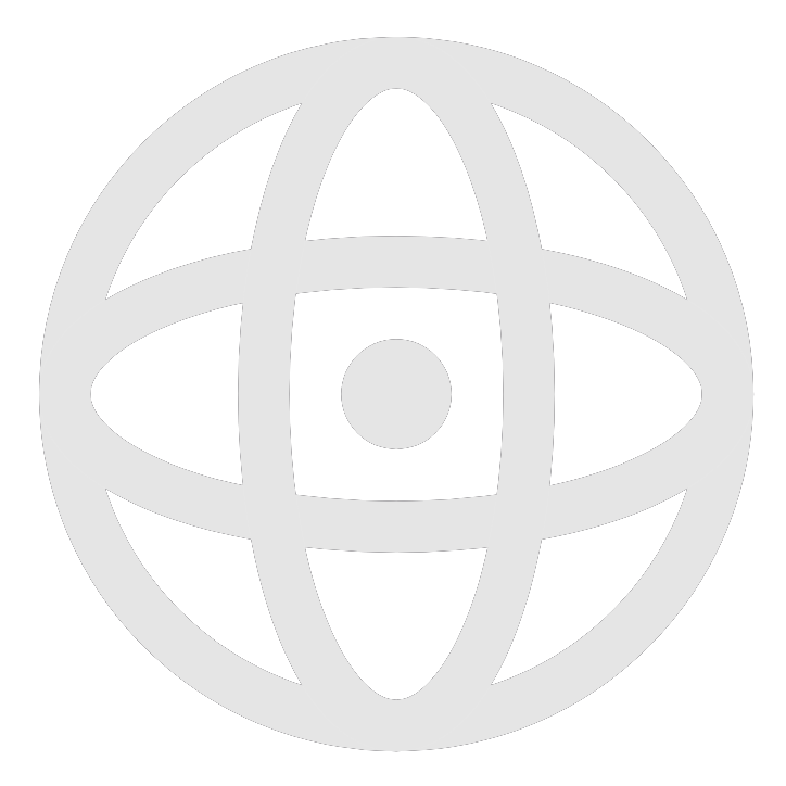 A black background with a large white globe icon featuring a central circle and intersecting lines forming a grid pattern