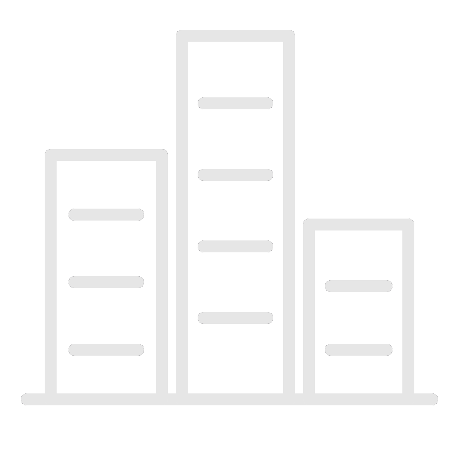 Icon of a bar chart showing three vertical bars of different heights with horizontal lines representing data levels.