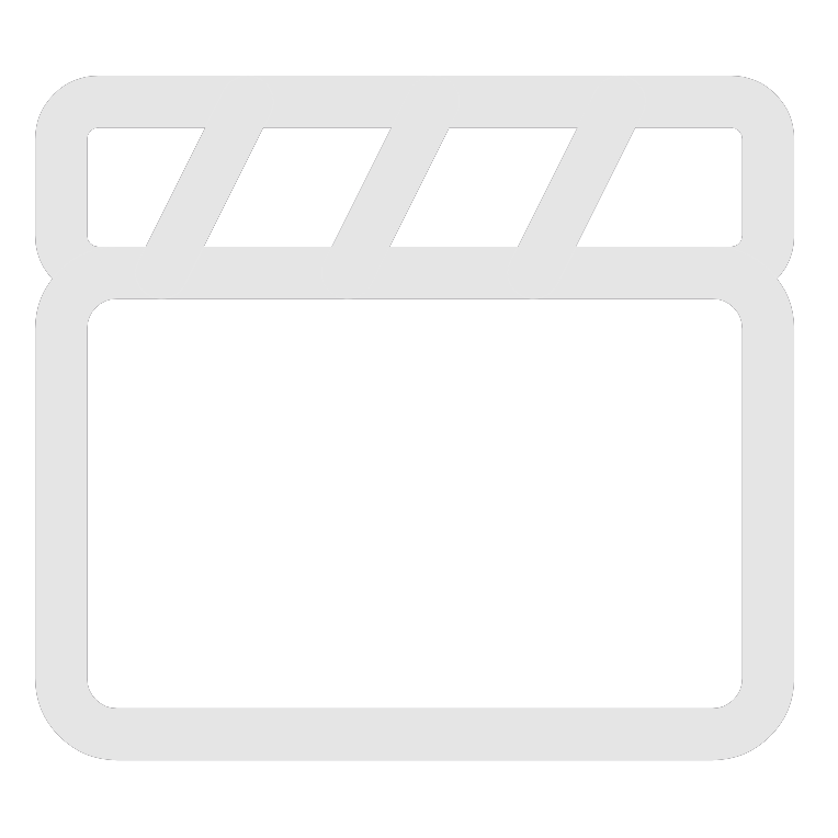 Icon of a black film clapperboard with a white border and diagonal stripes at the top.