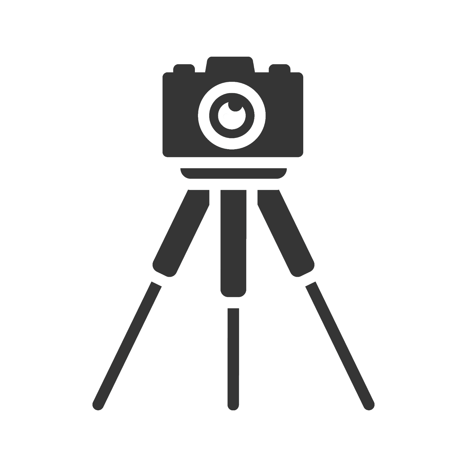 Silhouette of a camera mounted on a tripod.