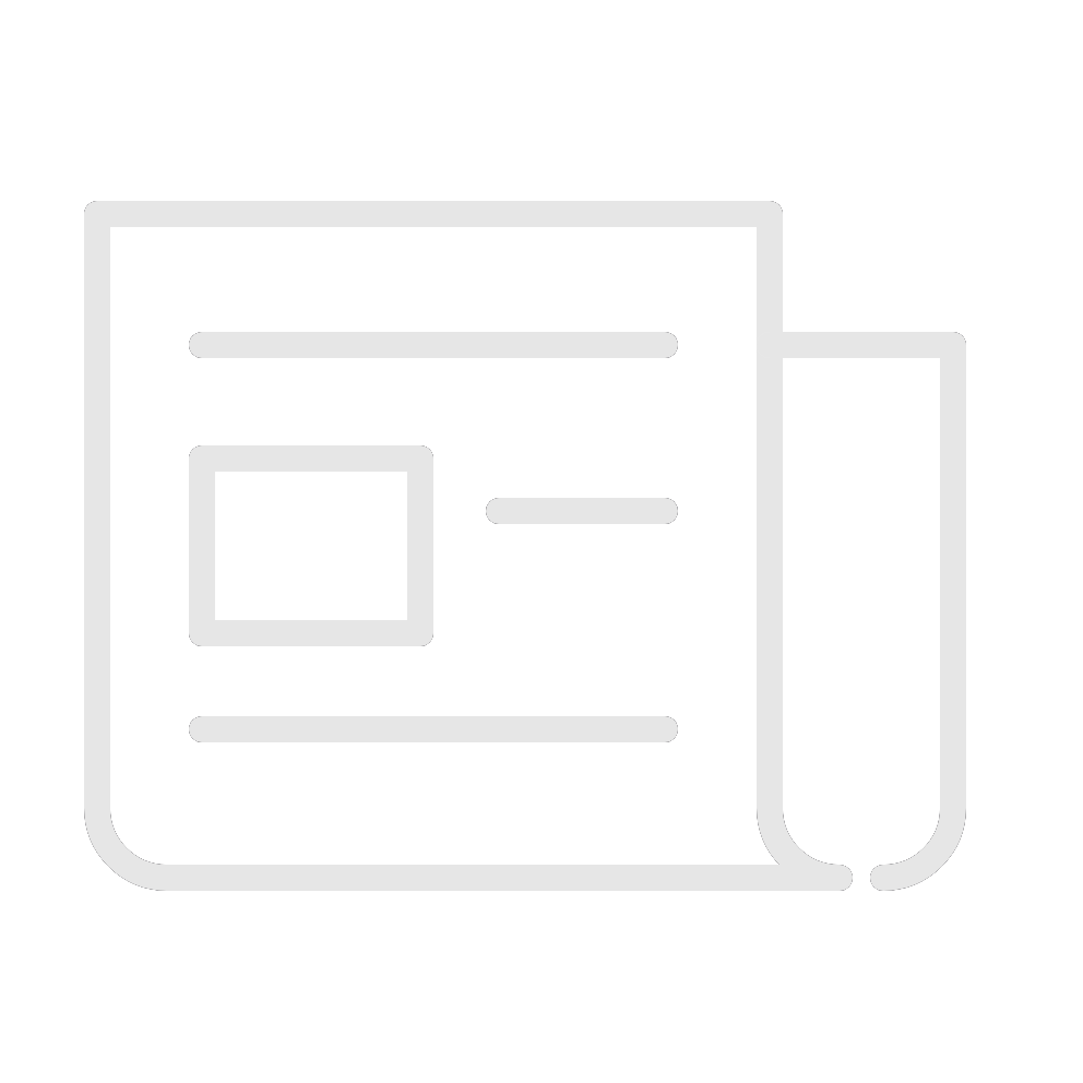Simplified icon of a newspaper with a small square image and lines representing text