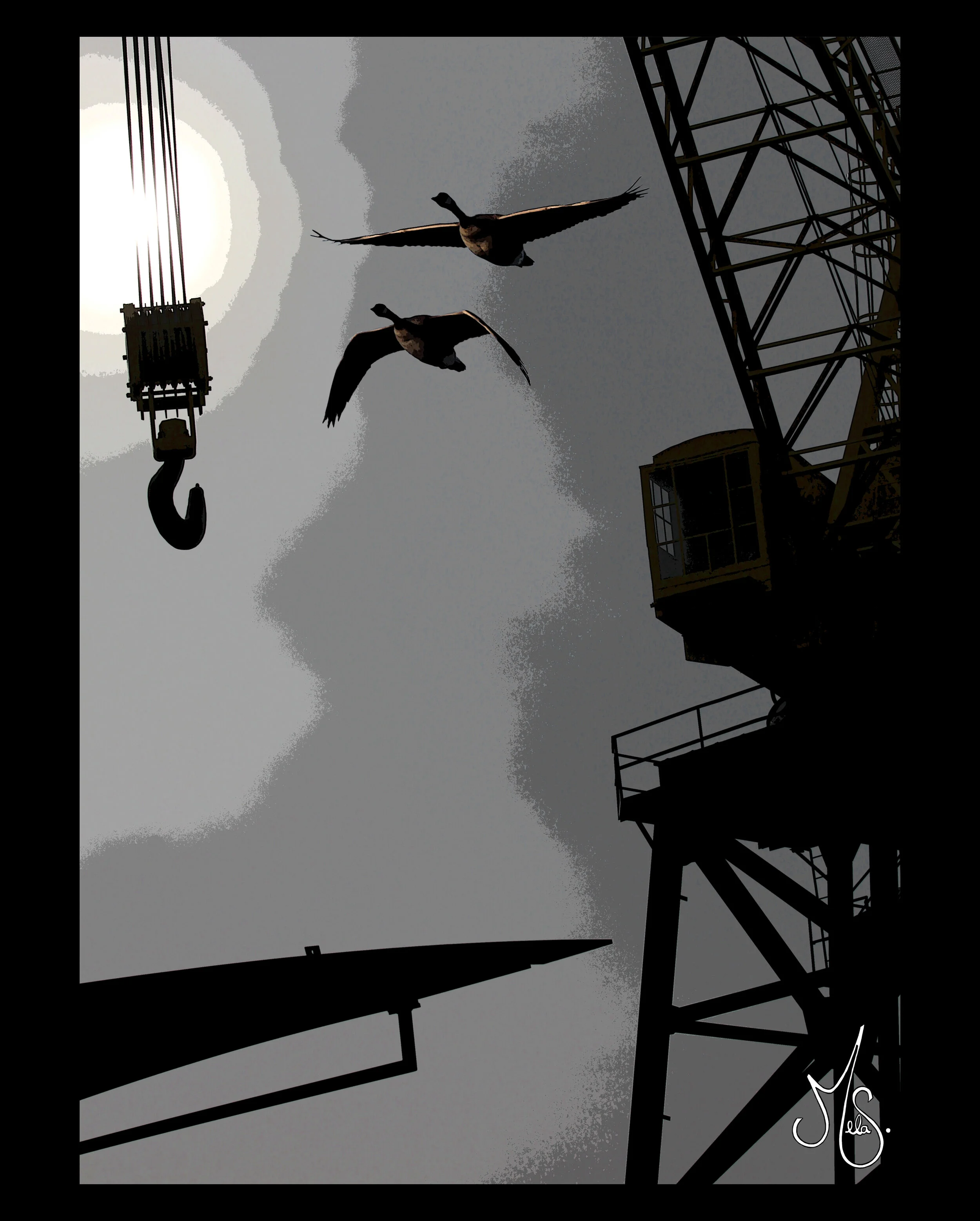 GEESE AND CRANE
Available as a ready to hang mounted print or a greeting card