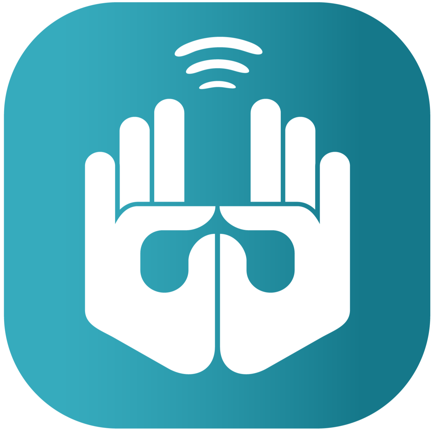 CallSign App Icon depicting the NZSL Sign for interpreter with three curved lines above, indicating wireless or signal transmission.