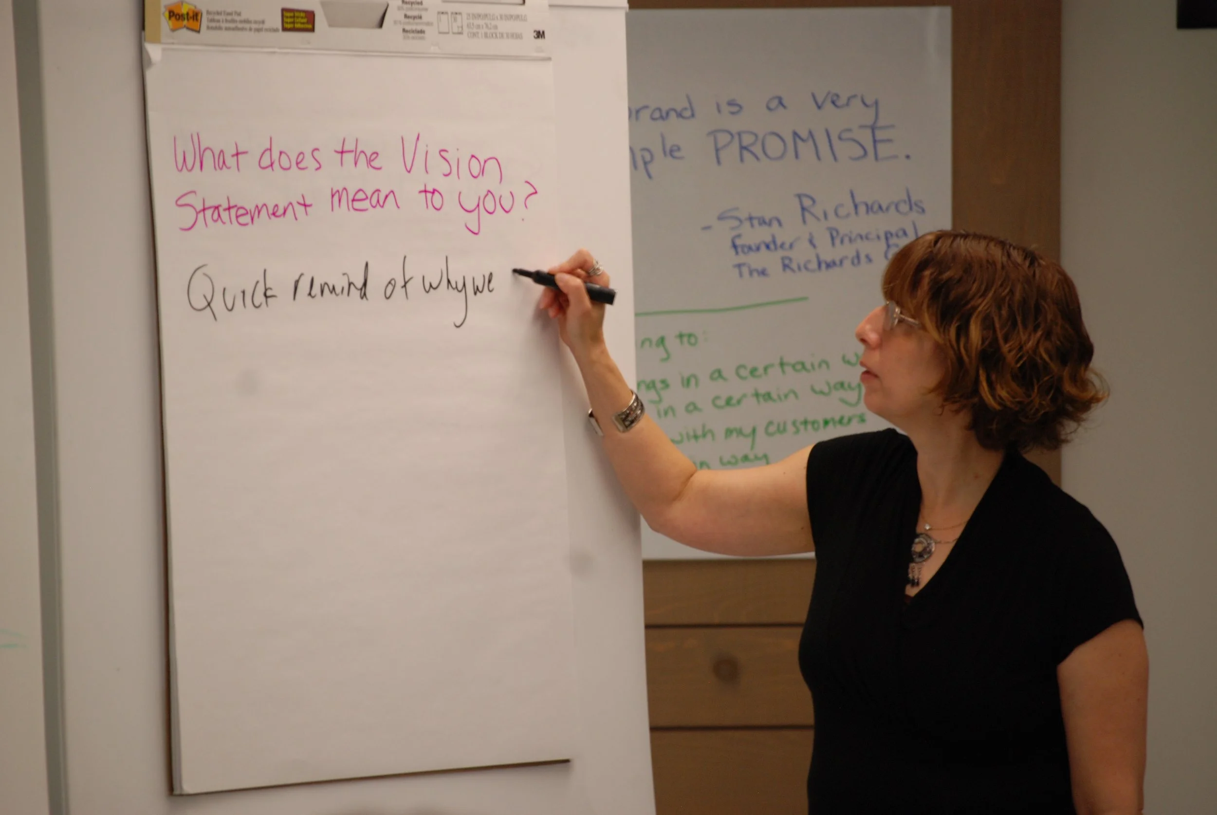 Woman writing on flip chart