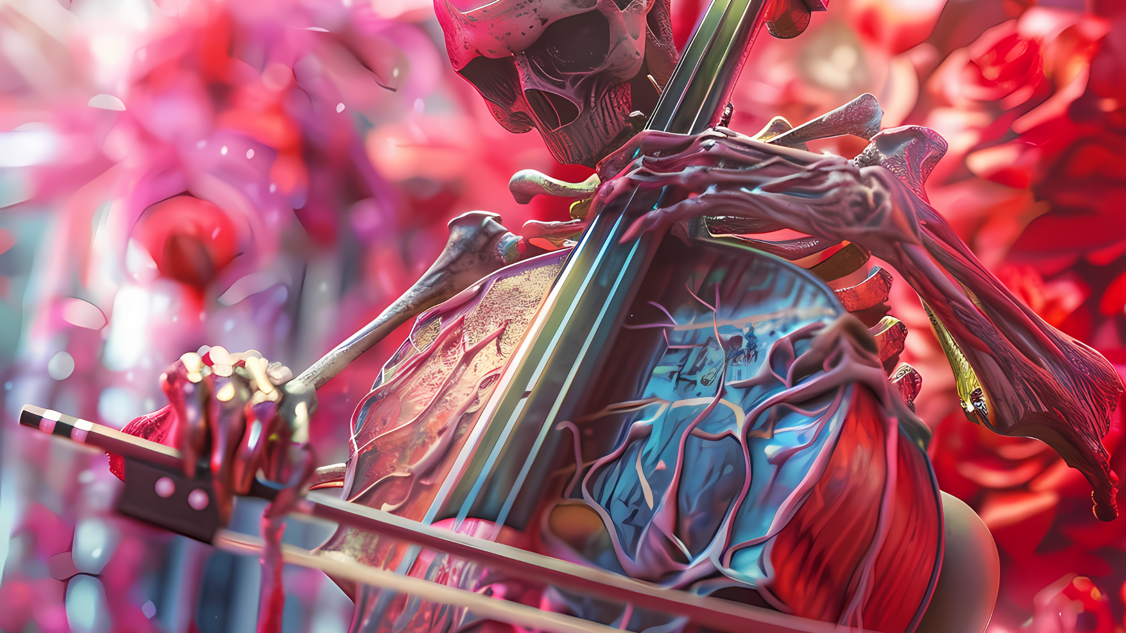 Skeleton playing a cello