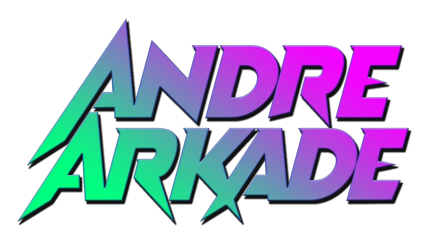 Andre Arkade logo with purple, pink, and green angular lettering