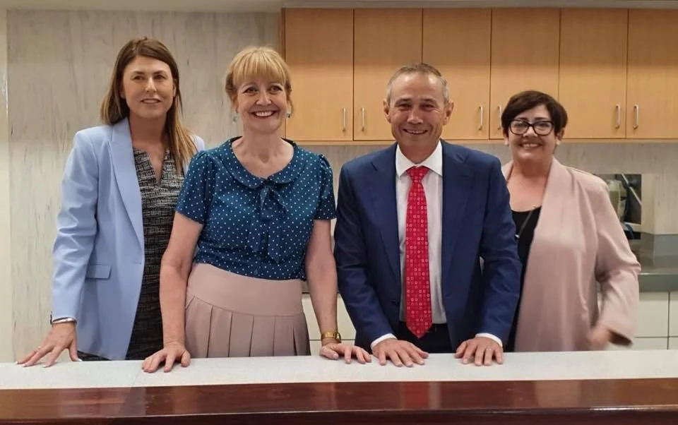 Jennifer McGrath (A/ Mental Health Commissioner), Shauna Gaebler, Roger Cook MLA and Alanna Clohesy (Parliamentary Secretary) at the Royal Perth Hospital Safe Haven Café site