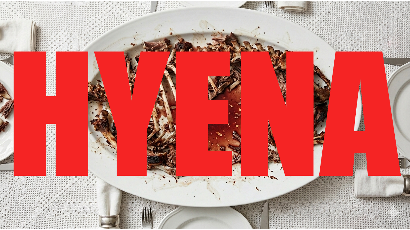 Hyena animation title card with place setting background