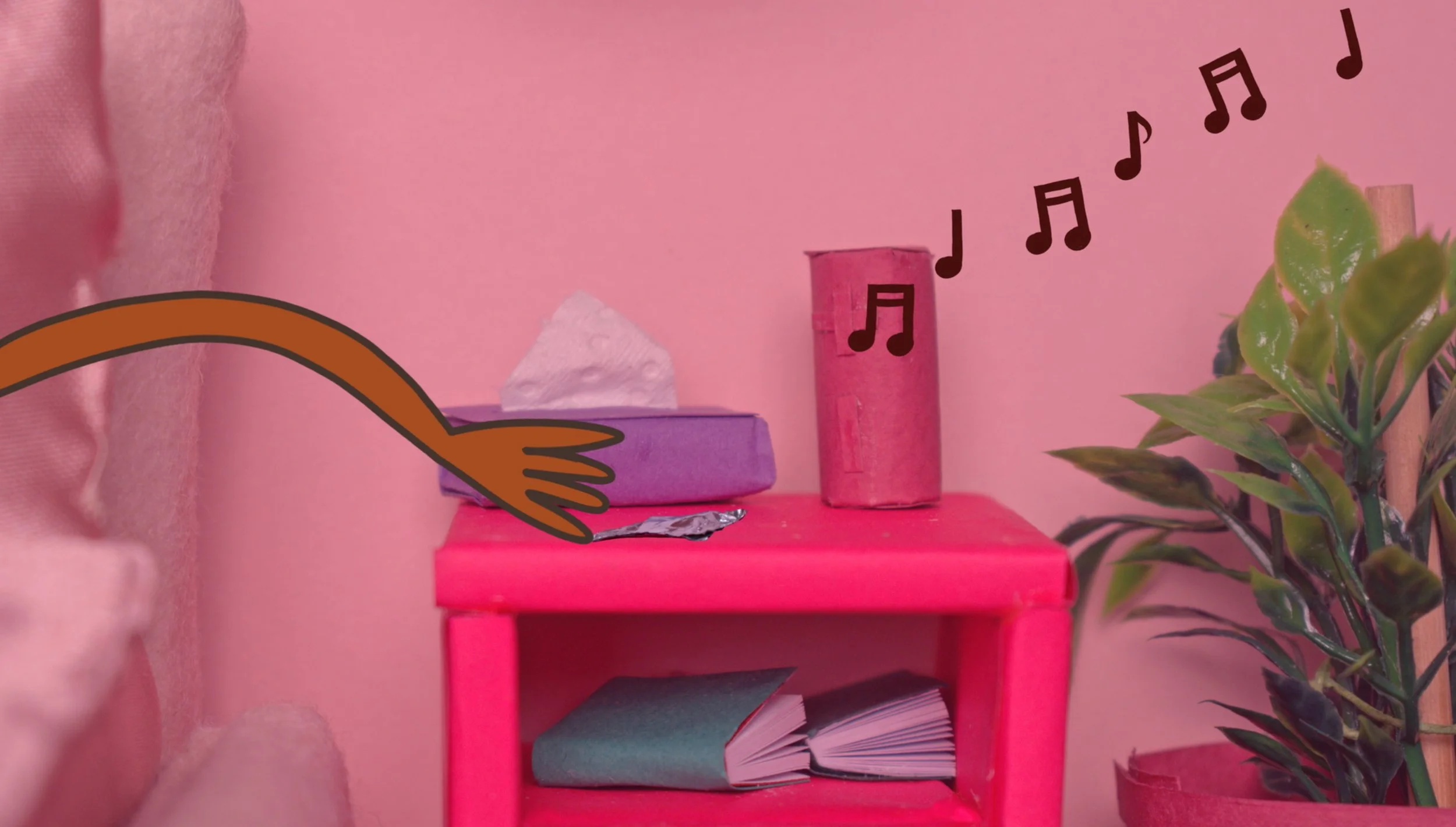 Pink interiors of a stop motion animation