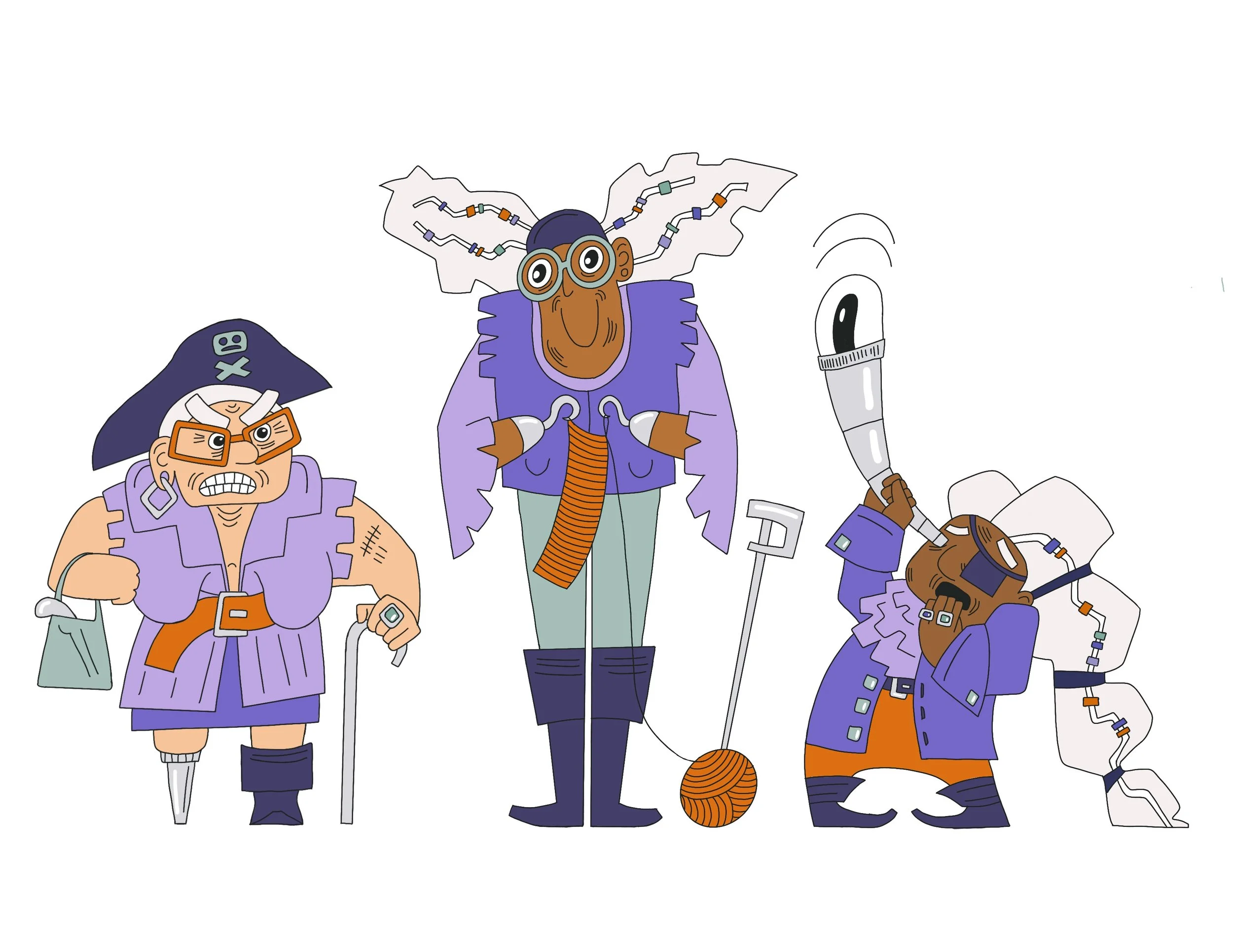three illustrated female pirates