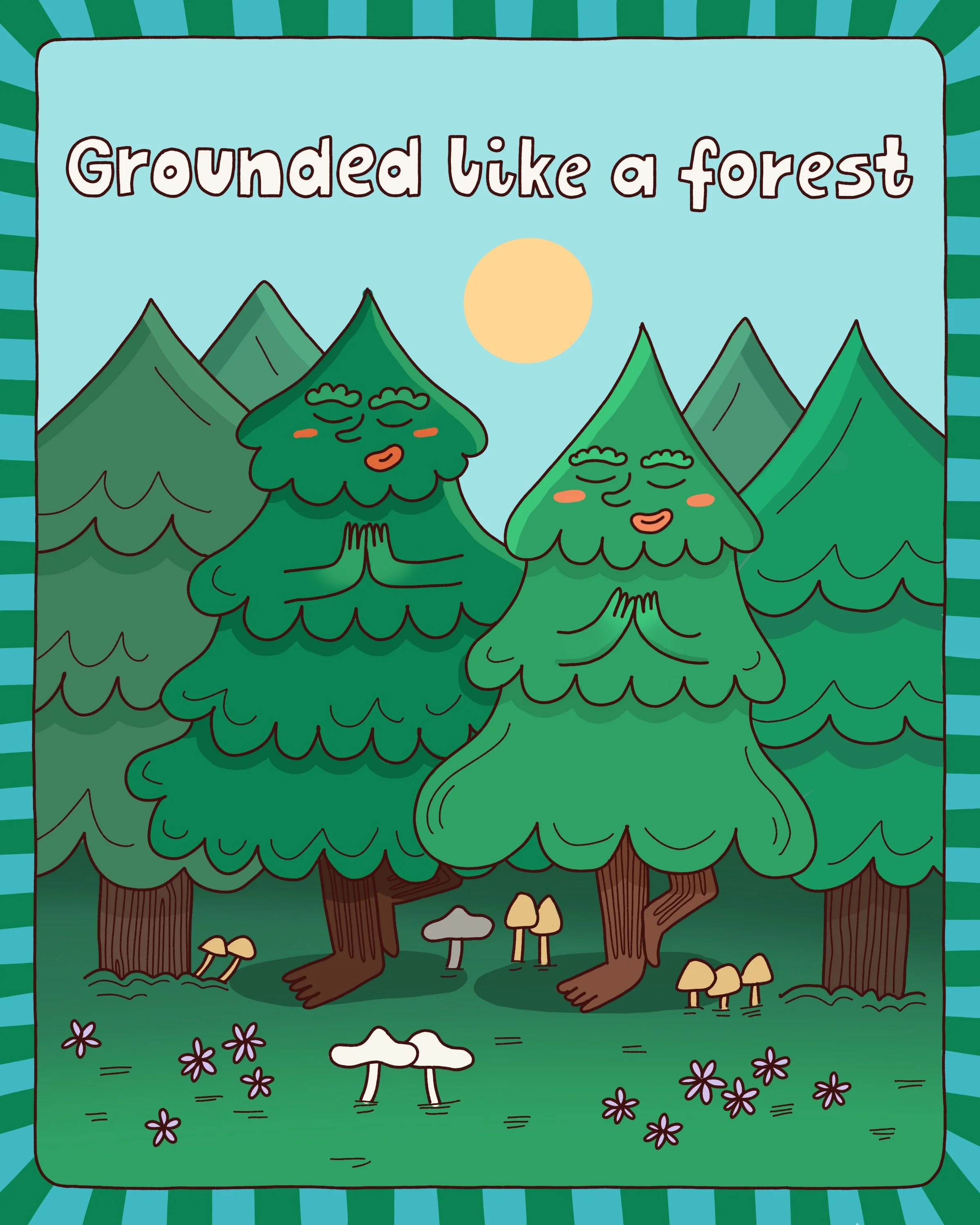 Illustration of two trees in a yoga tree pose