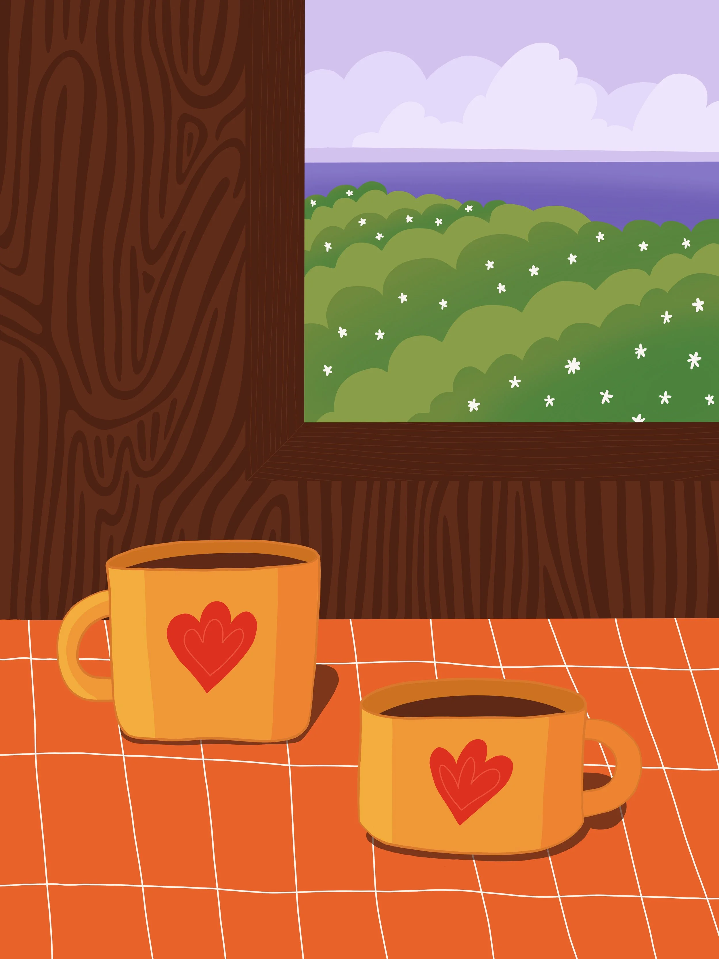 illustration of a table with two coffee cups