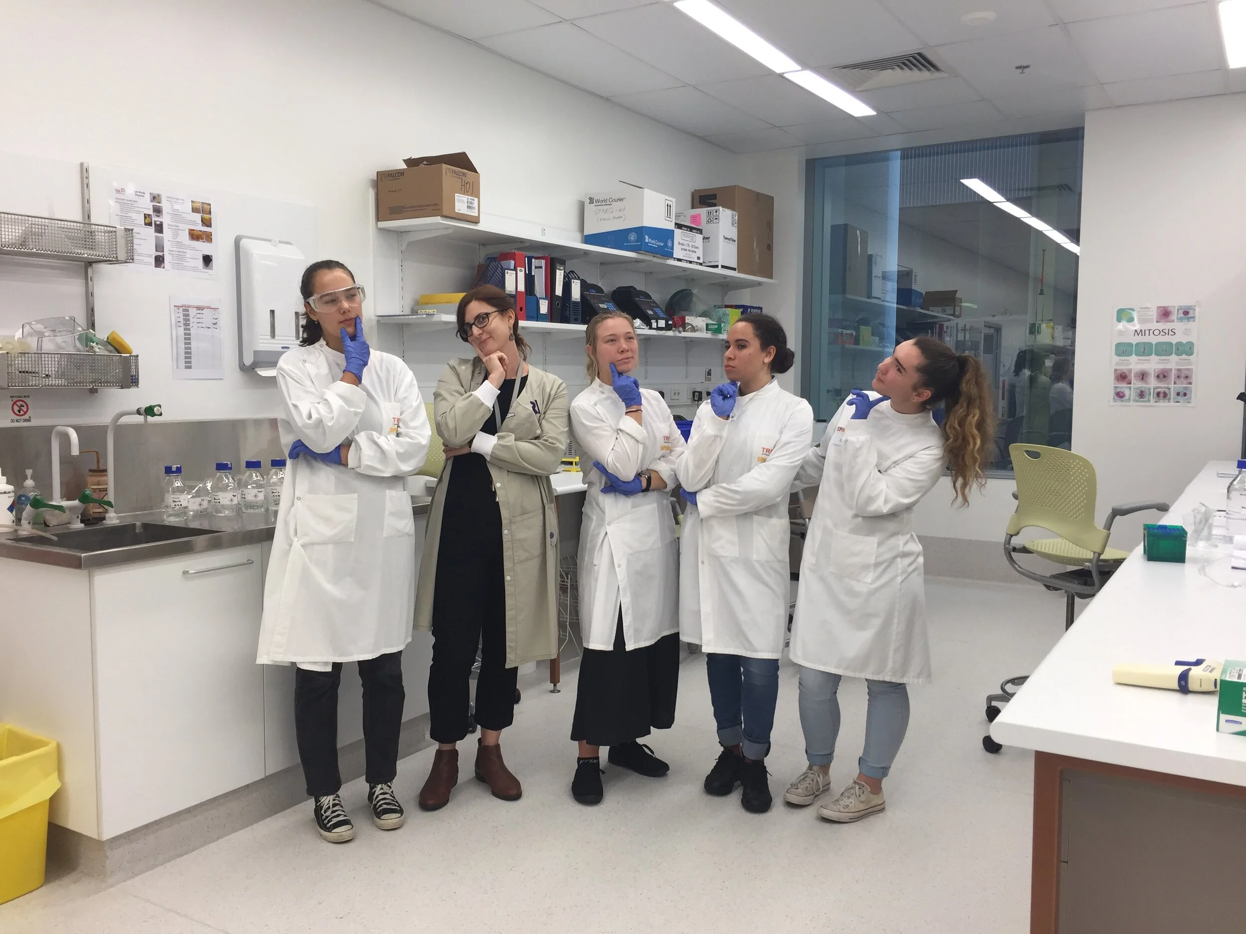 High school research week (whoops, I forgot to tell them the no gloves on face rule)