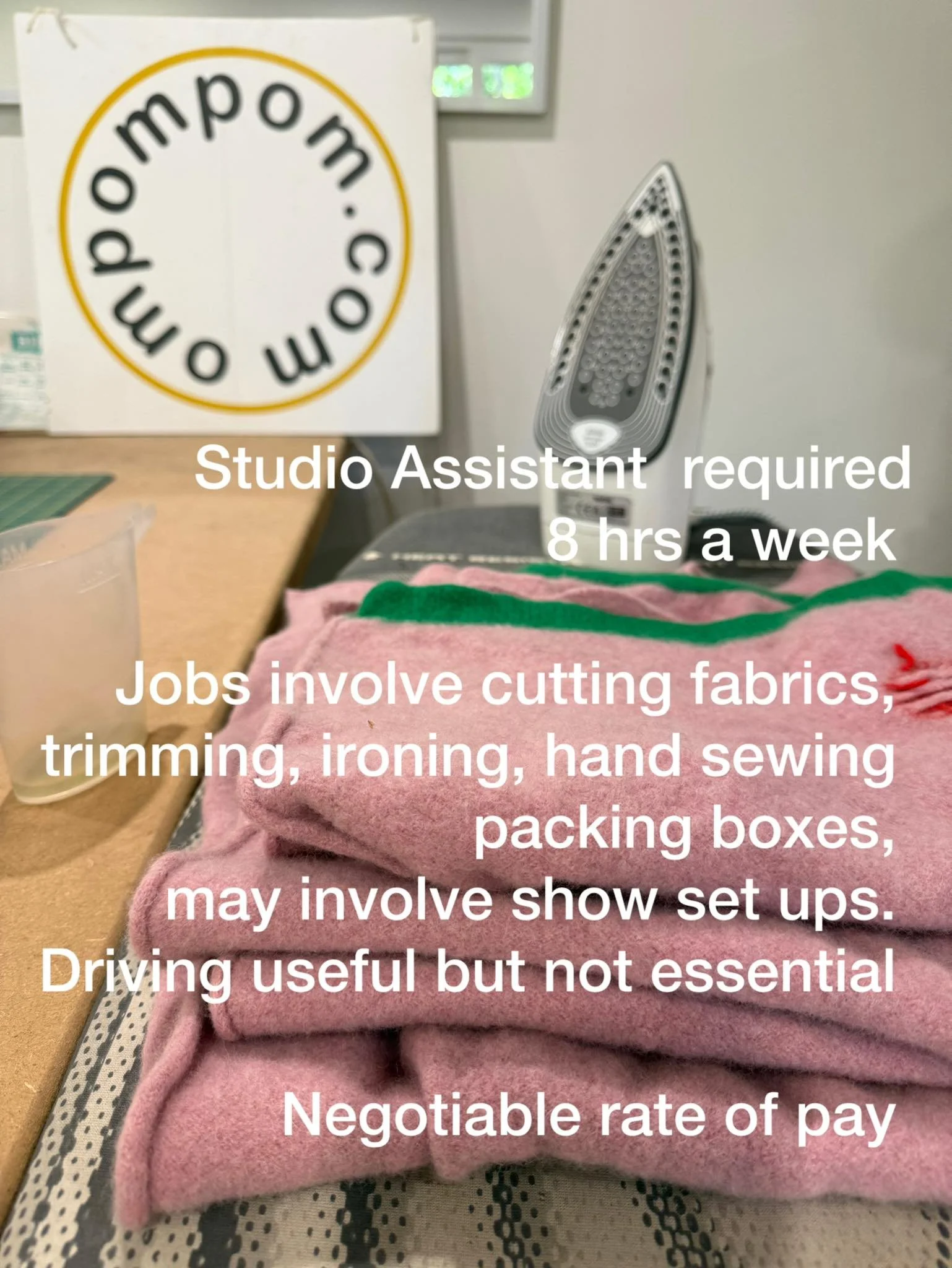 Living with arthritis and being a maker is proving a bit challenging. I have some tasks that I need to ease up on. The hours would be 2 hours a day for 4 days or 4 hours twice a week. 
 
Please dm me or pass it on to someone local who maybe intereste