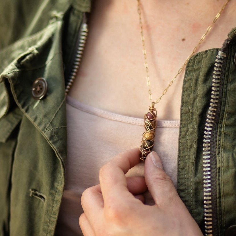 Good Fortune Spiral Necklace | Sunstone + Peridot + Aventurine