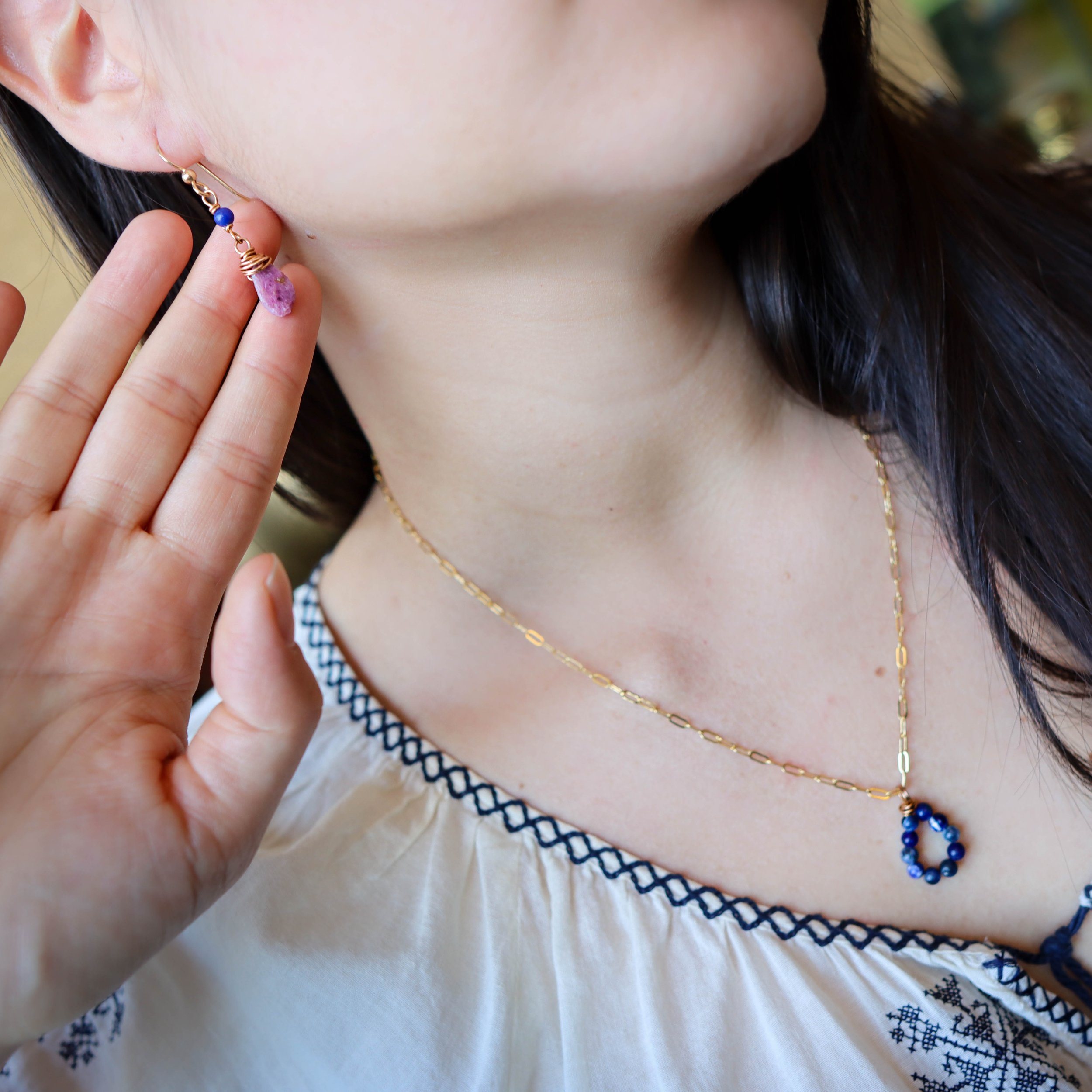 Sodalite Teardrop and Sodalite and Ruby Earrings Lifestyle 3.jpg