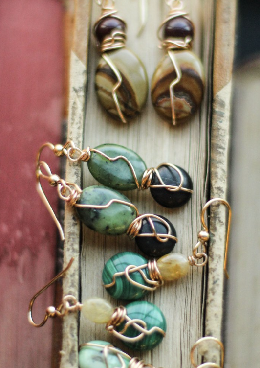 Crystal Greenery Earrings | Malachite, Green Jasper, Jade