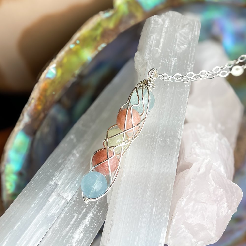 Anxiety Relief Spiral Necklace  Sunstone + Aquamarine — Ivy+Light