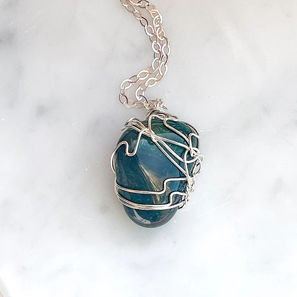 Bloodstone Wire wrapped Pendant Necklace Resilient Spirit — Ivy+