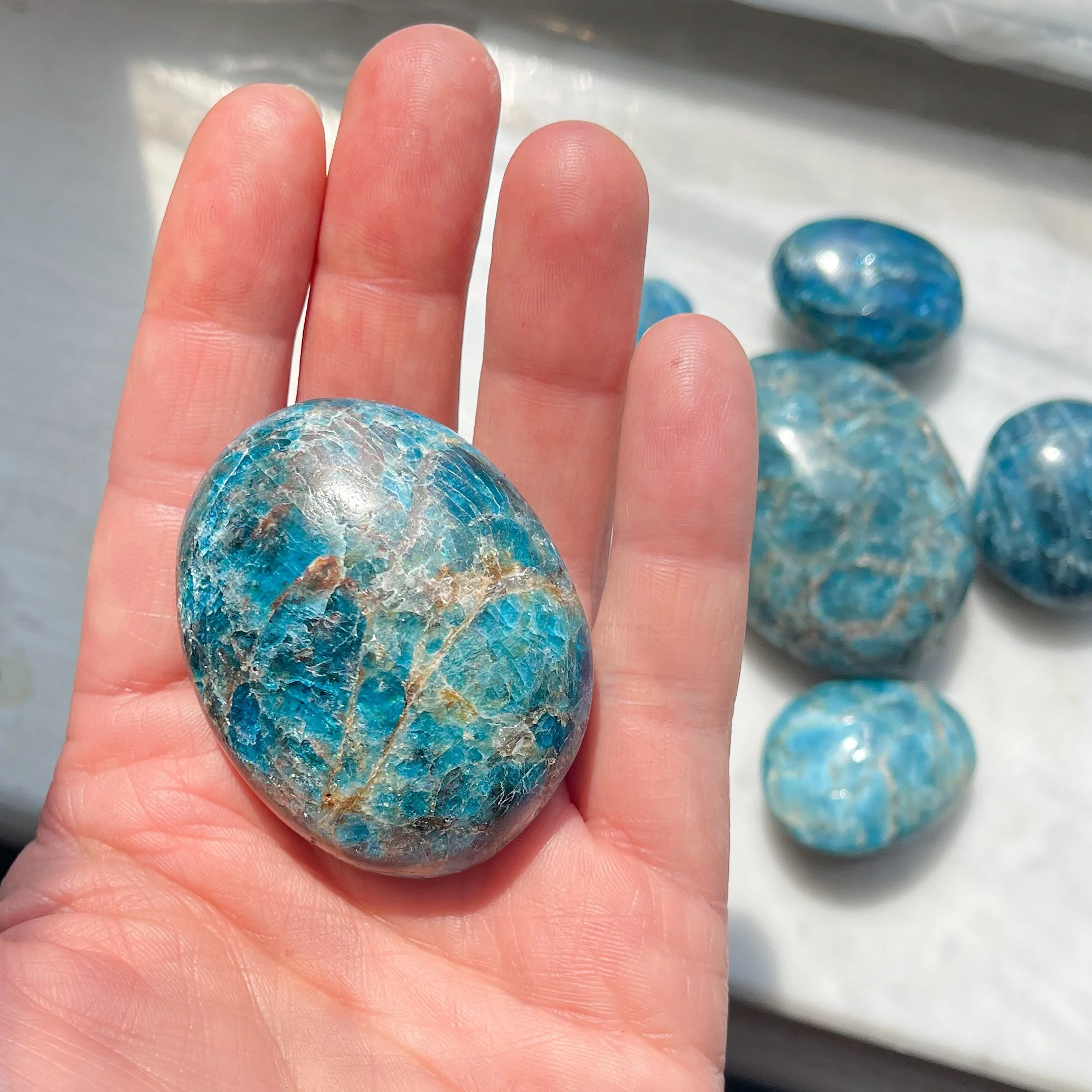 Blue Apatite Palm Stones | Manifestation