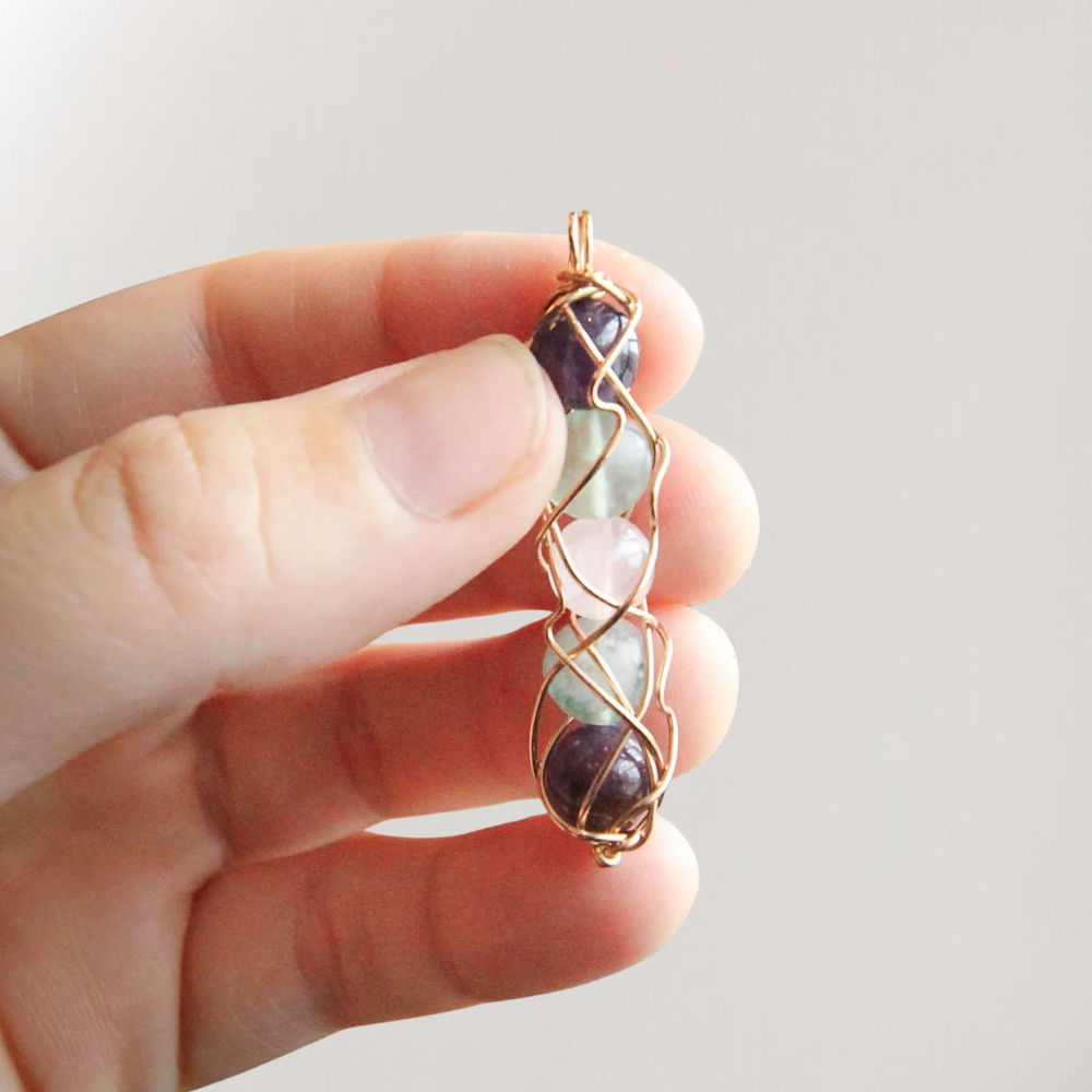 Heart Centered Focus Spiral Necklace | Amethyst, Green Fluorite, Rose Quartz
