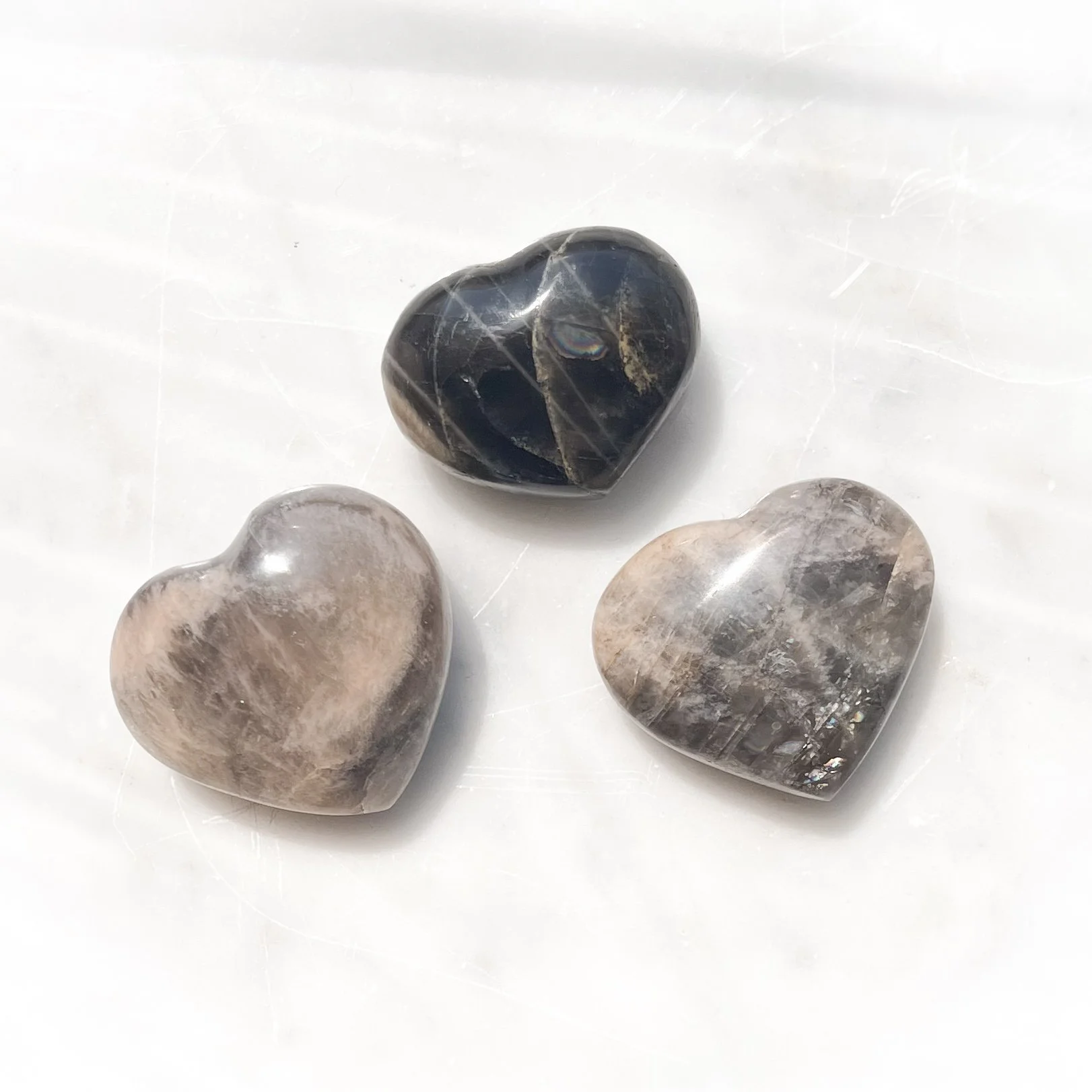 Small Black Moonstone Crystal Hearts | Divine Feminine Intuition
