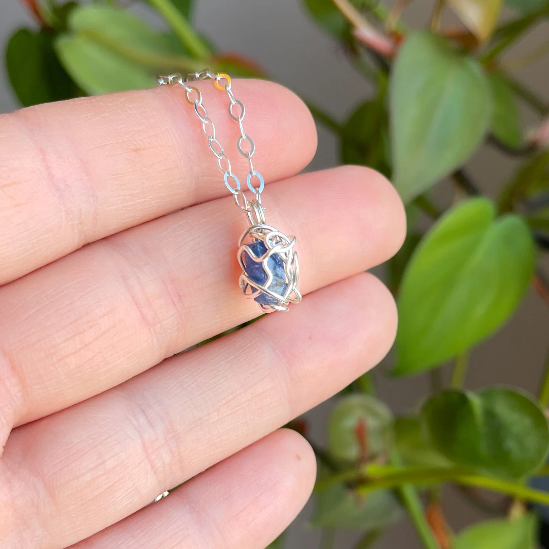 Dainty Sapphire Necklace in Sterling Silver.JPG