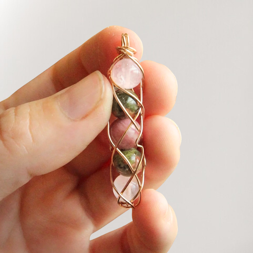 Emotional Healing Spiral Necklace | Rhodonite, Unakite, and Rose Quartz