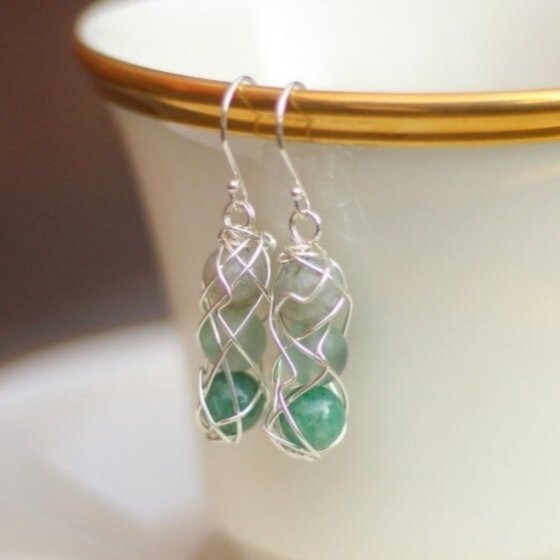 Labradorite + Green Fluorite + Aventurine Spiral Earrings