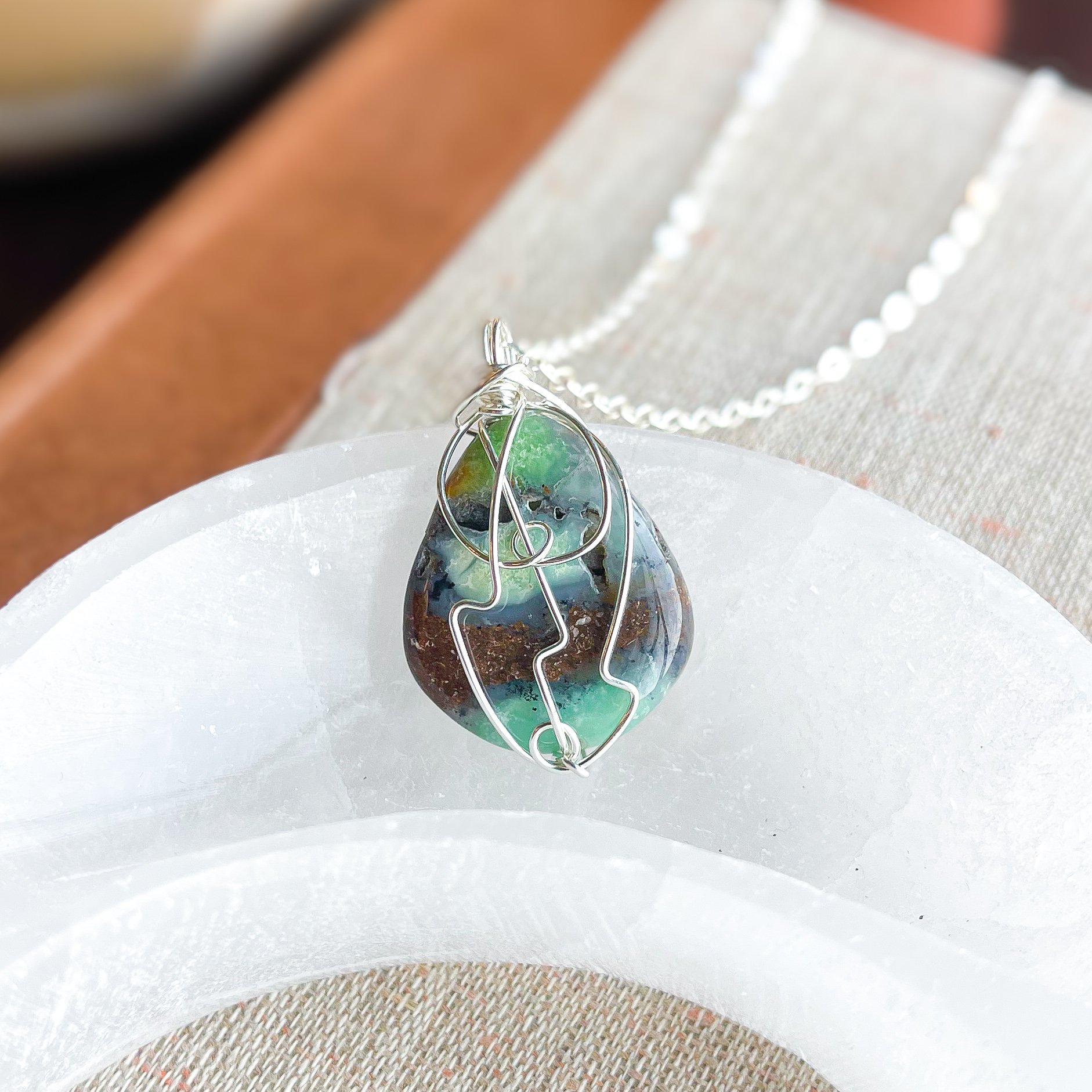 Chrysoprase Custom Necklace in Silver.JPG