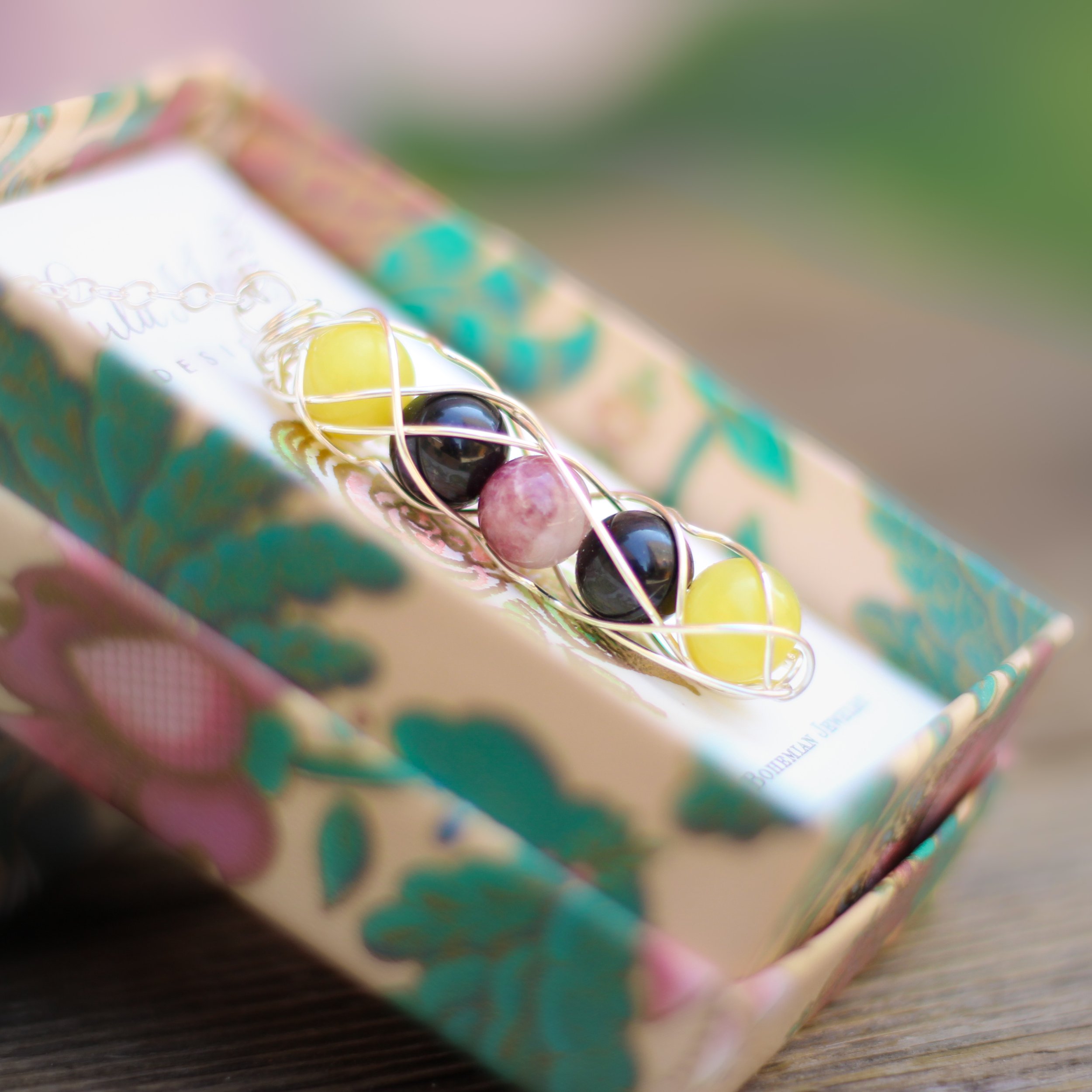 Onward & Upward Spiral Necklace | Peridot, Black and Pink Tourmaline