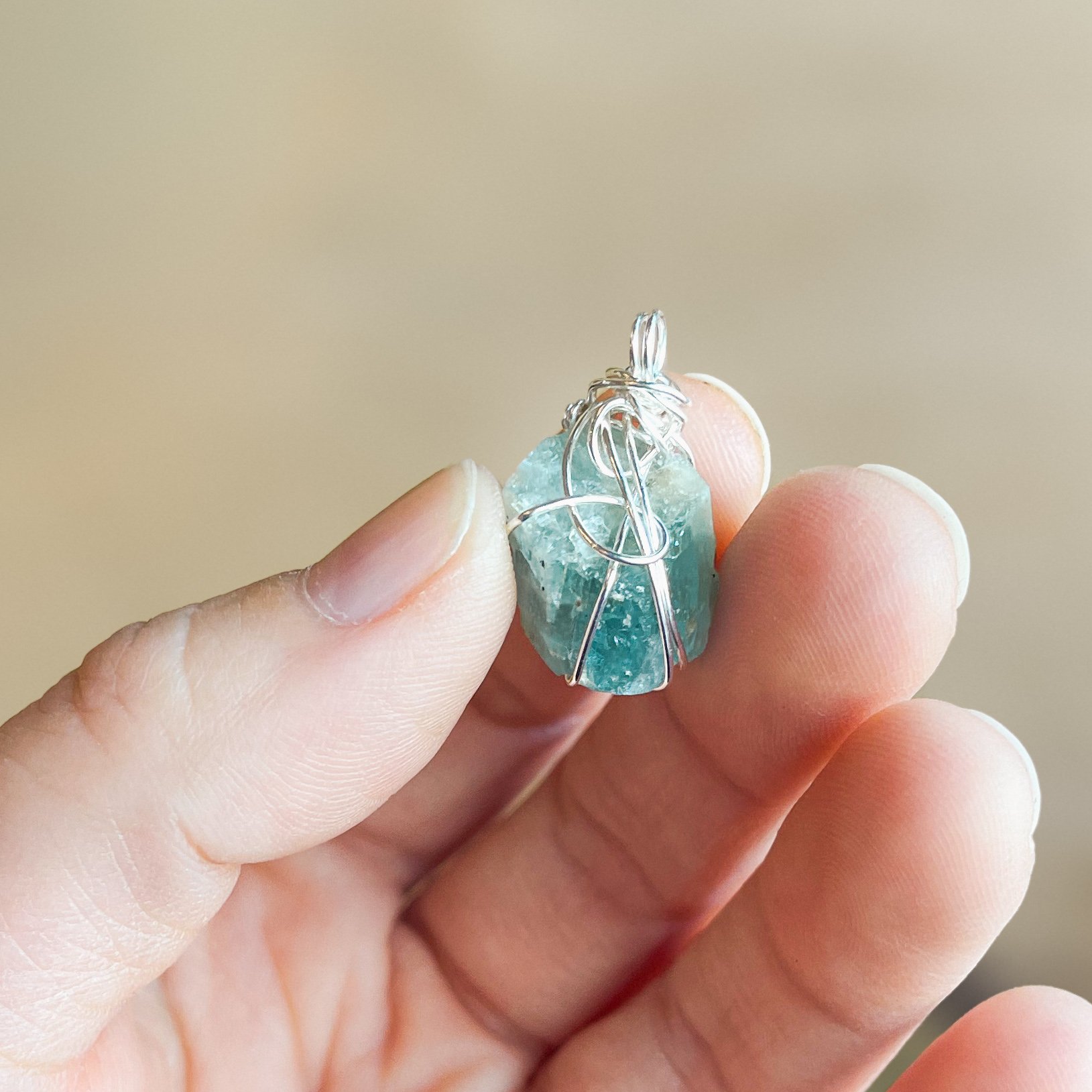 Raw Aquamarine Necklace in Sterling Silver 2.JPG