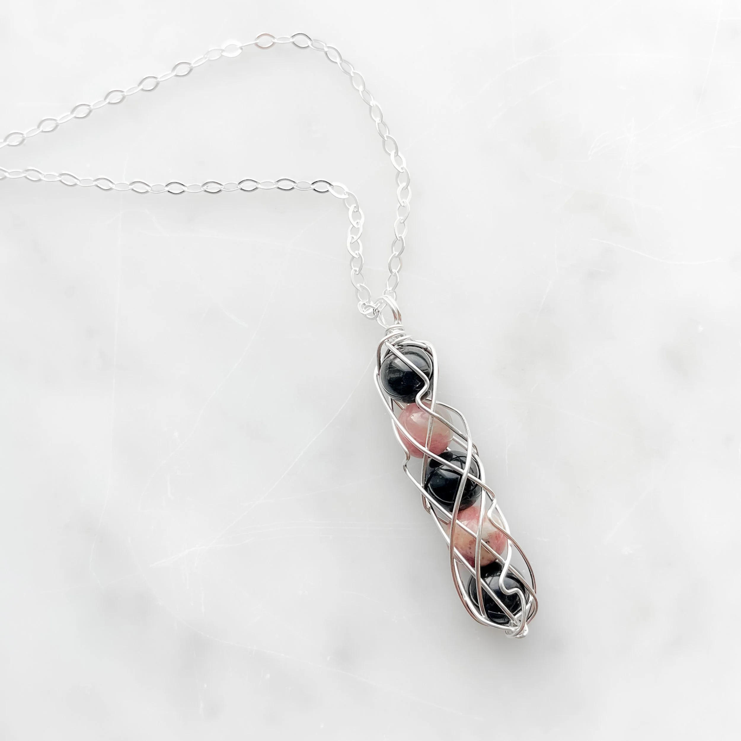 Love and Protection Spiral Necklace | Pink and Black Tourmaline