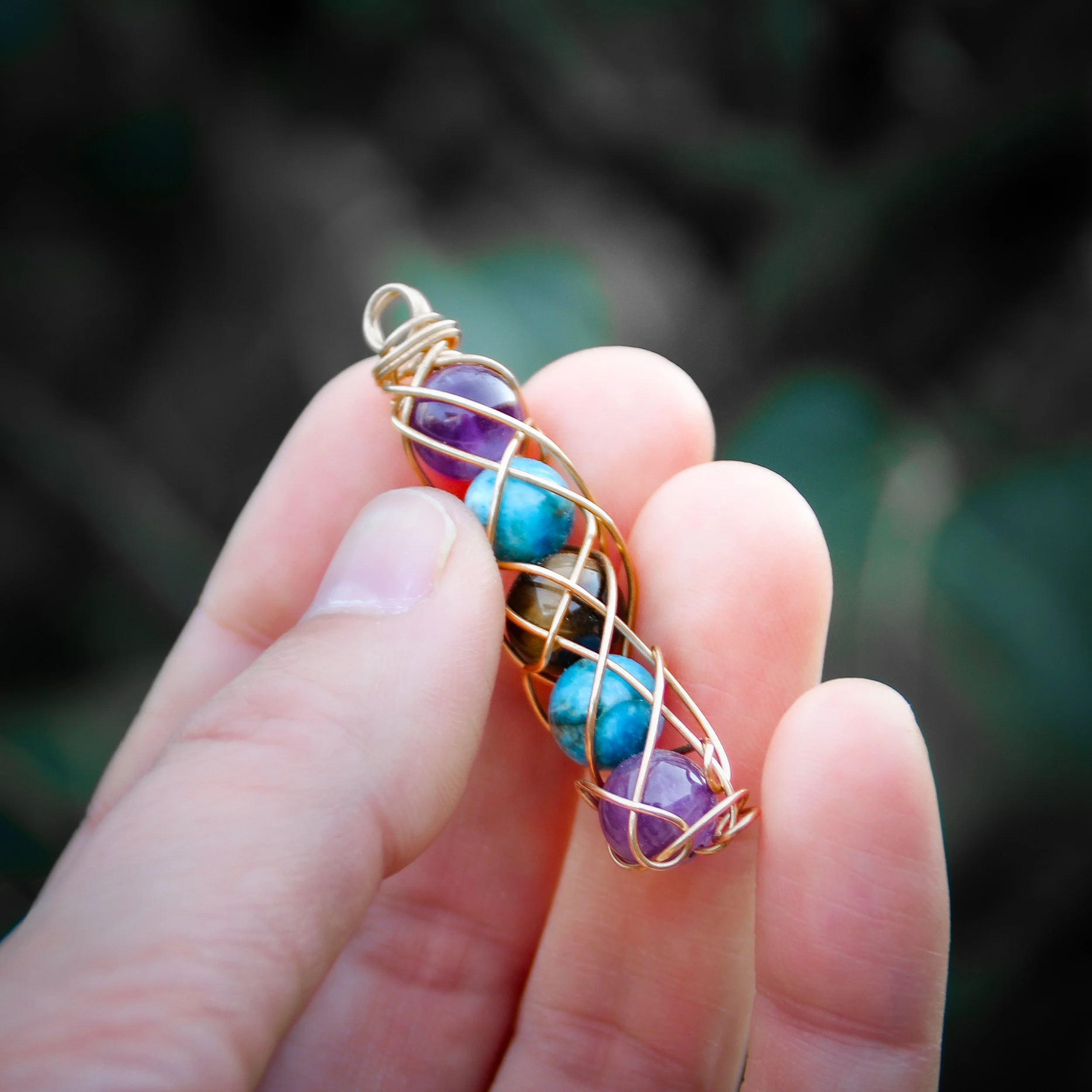 Energy Boost Spiral Necklace | Tiger Eye, Amethyst, and Blue Apatite