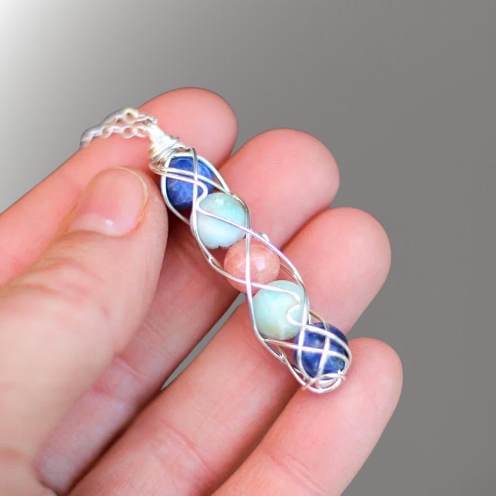 Speak Your Truth Spiral Necklace | Sodalite, Sunstone, and Amazonite