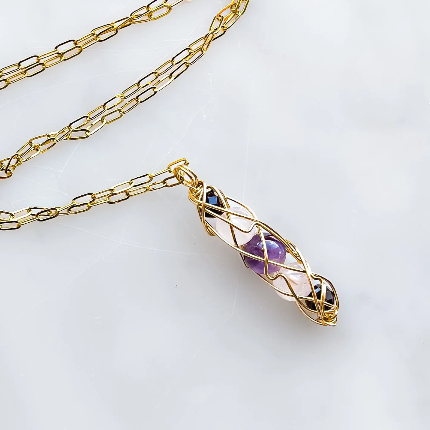 Soul Mate Spiral Crystal Necklace | Rose Quartz,  Garnet, and Amethyst