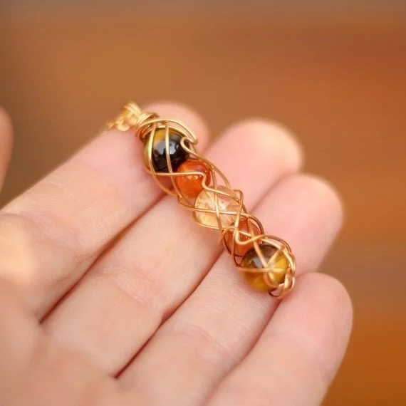 Sun Energy Spiral Necklace | Tiger Eye + Carnelian + Citrine