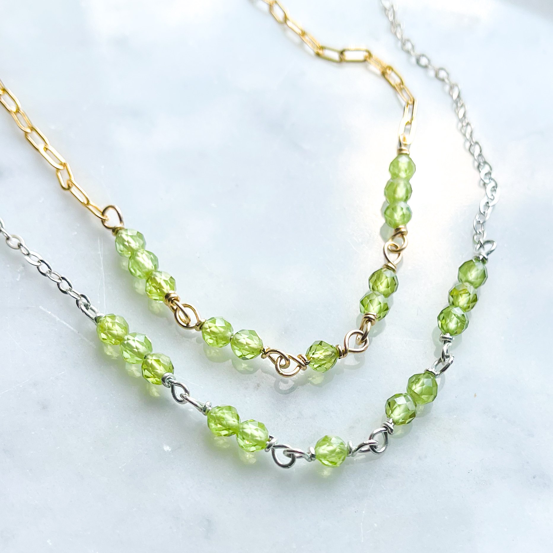 Dainty Faceted Peridot Necklace | Transformation