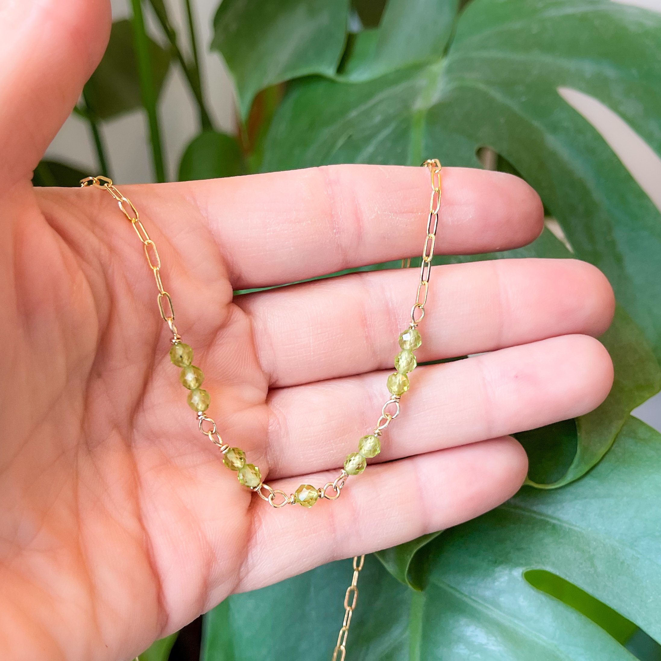 Dainty Faceted Peridot Necklace | Transformation
