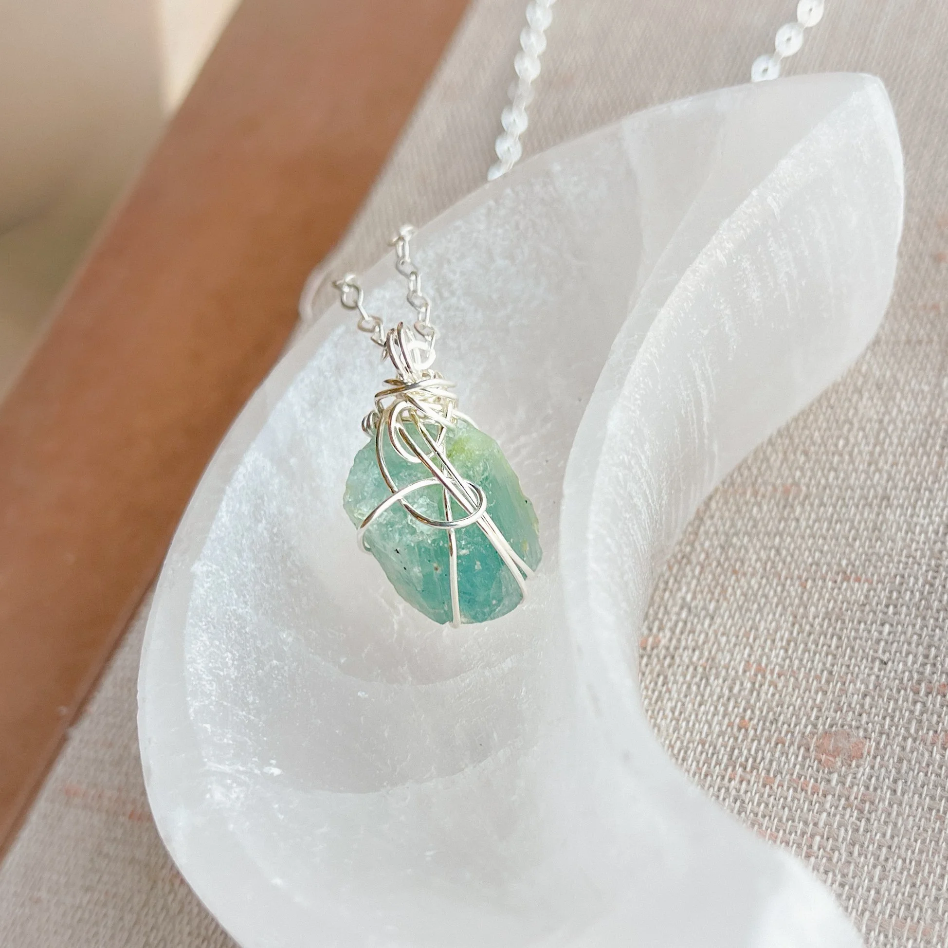 Raw Aquamarine Necklace in Sterling Silver Calming.JPG