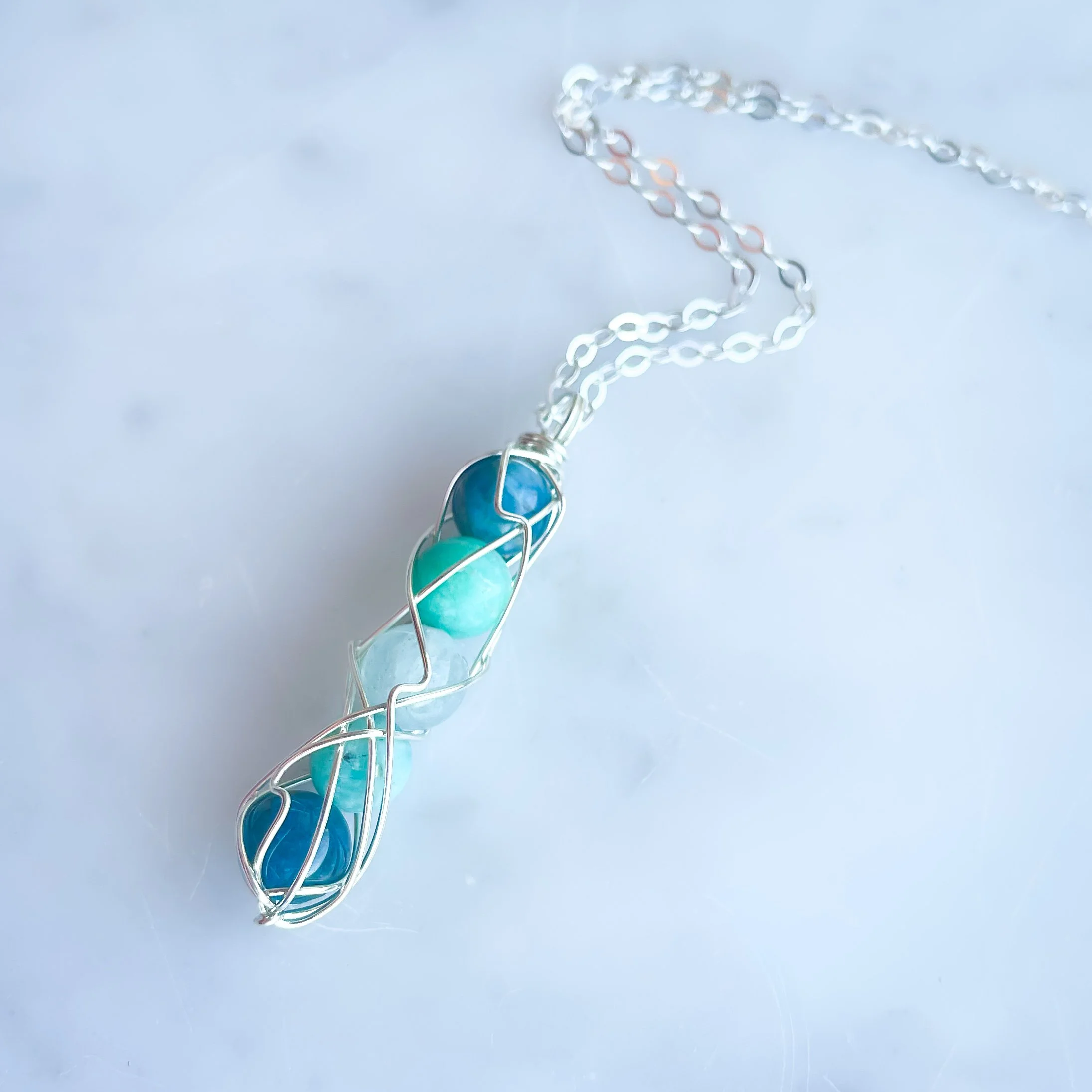 Throat Chakra Crystal Spiral Necklace | Communication, Calm, Authentic Expression